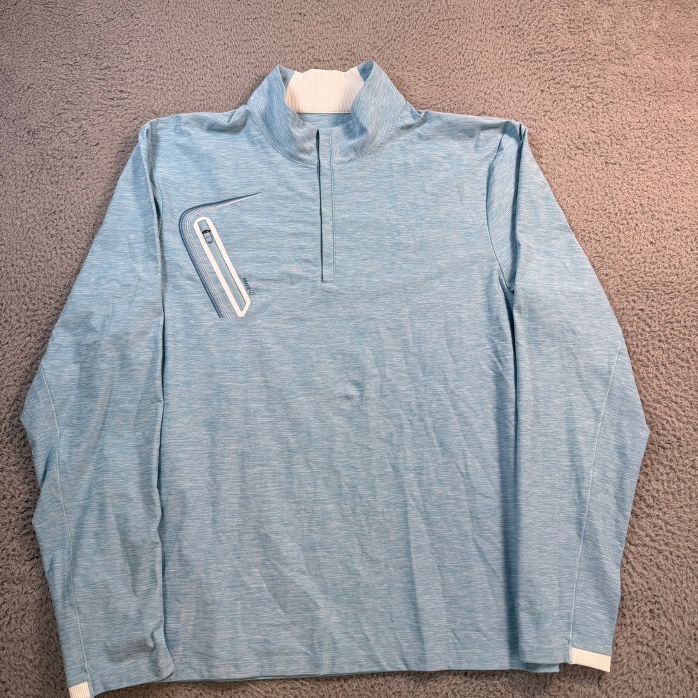 johnnie-O Performance Mens Medium Light Blue Heather 1/4 Zip Pullover Golf Shirt